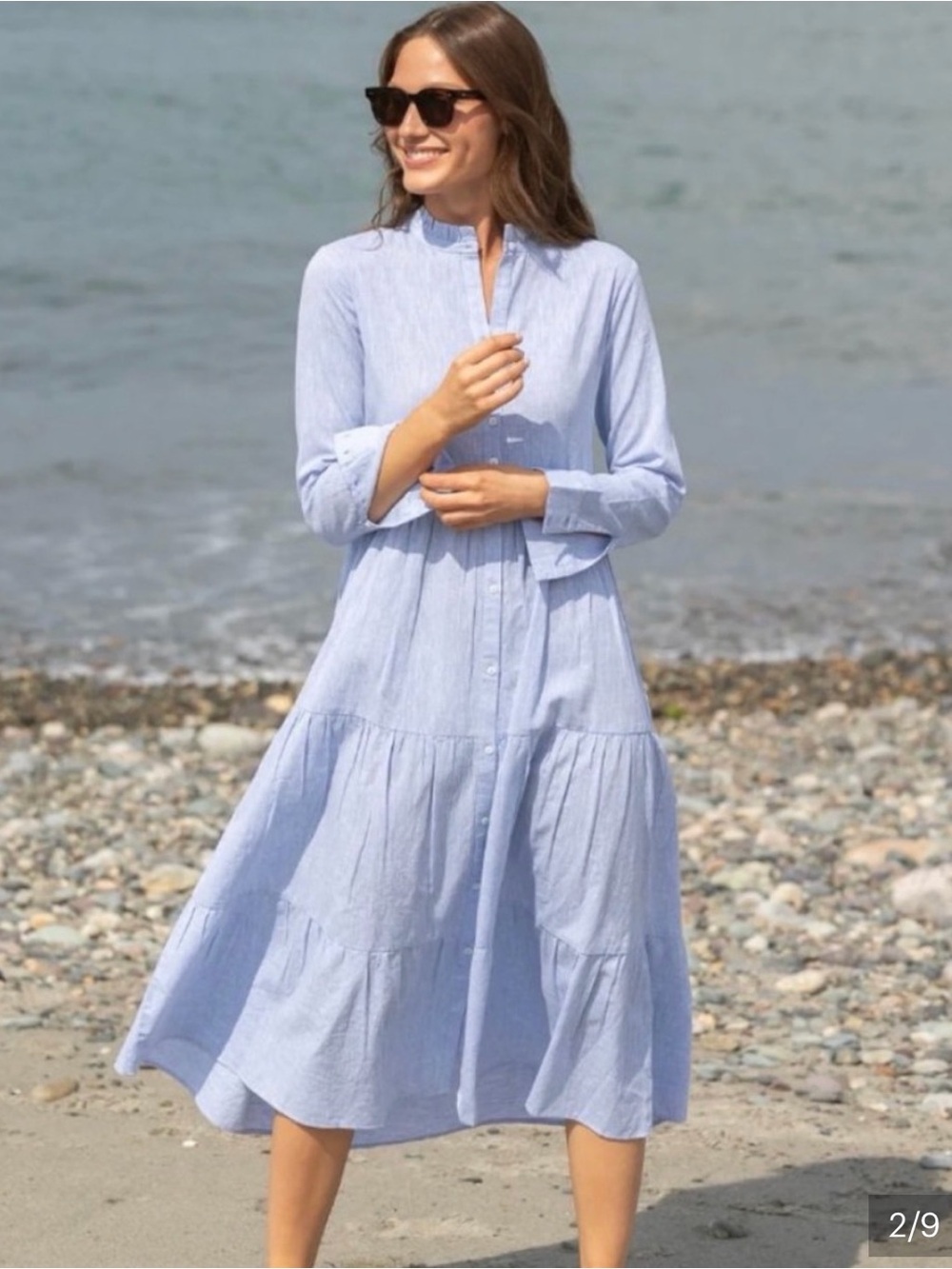 Alice Walk NEW Lavender Ruffle Collar Maxi Dress Nantucket Button-Front Organic